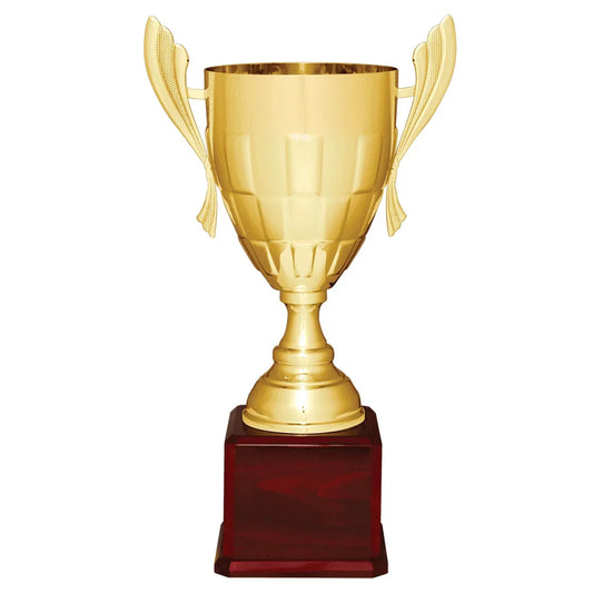 Gold Completed Metal Cup Trophy on Rosewood Royal 22" Piano Finish Base