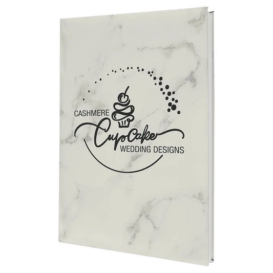 White Marble 7" x 9 3/4" Laserable Leatherette Sketch Book with Unlined Notepad
