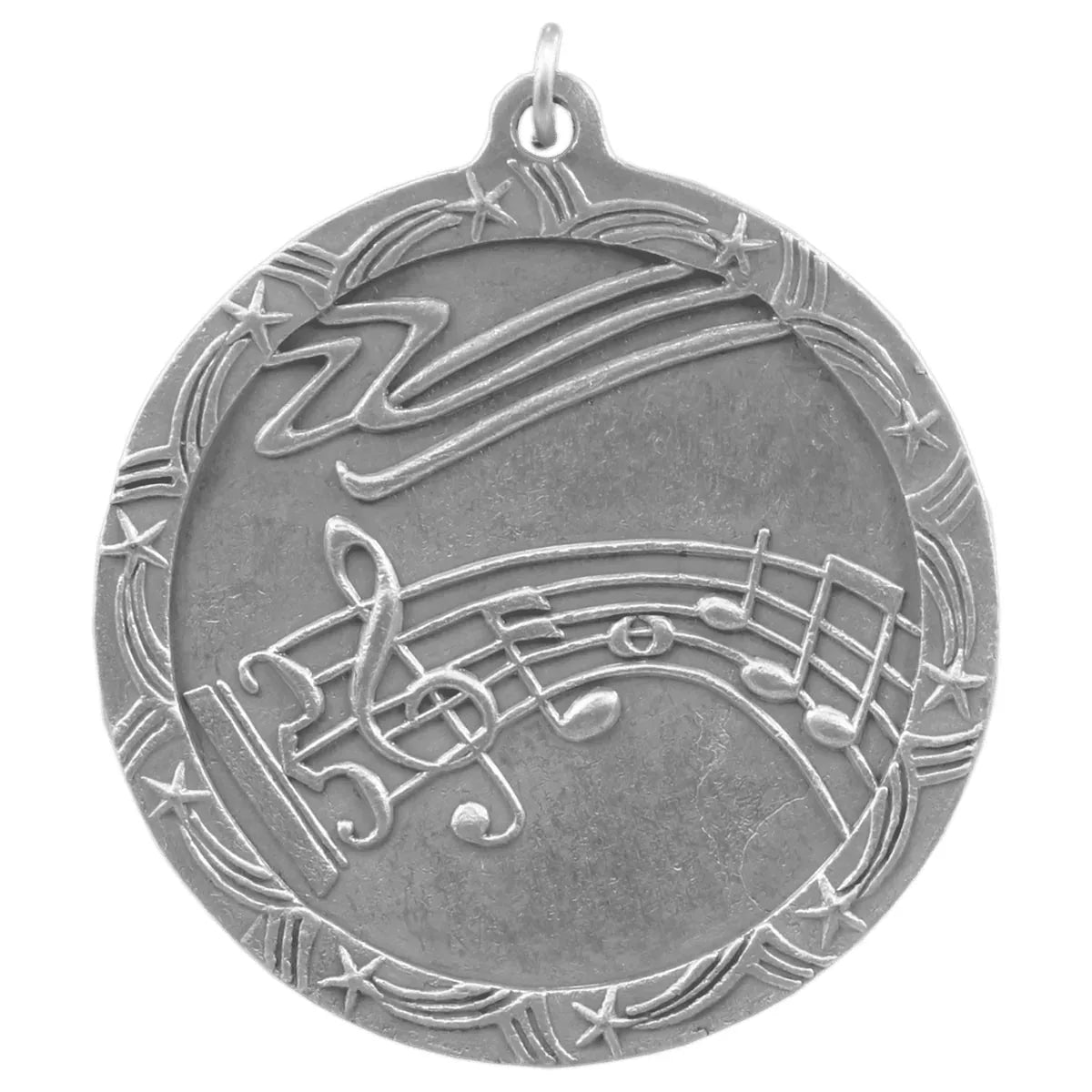Antique Silver 2 1/2" Music Shooting Star Medal