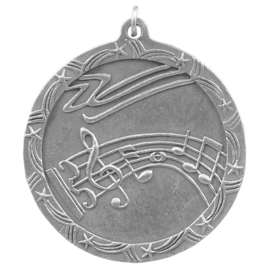 Antique Silver 2 1/2" Music Shooting Star Medal