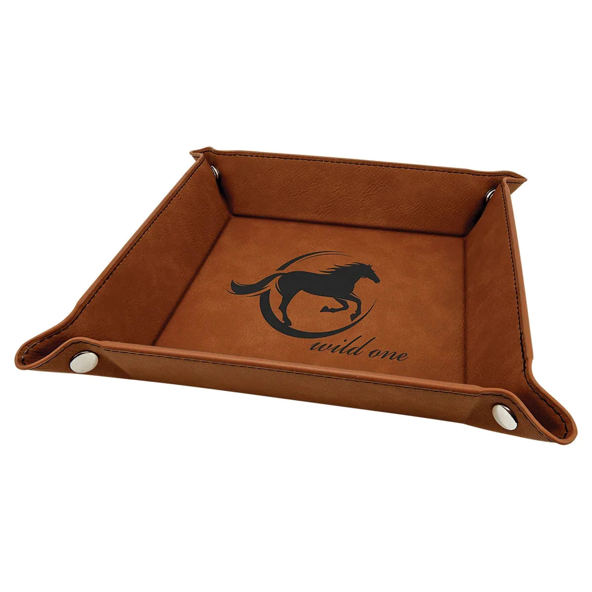 Rawhide Laserable Leatherette Snap Up Tray with Silver 6" x 6" Snaps