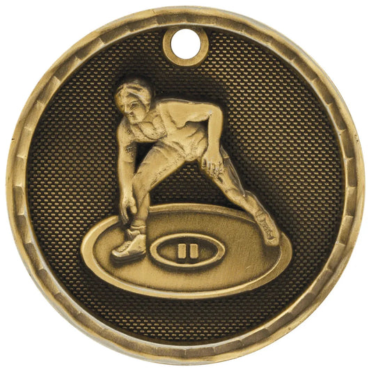 Antique Gold 2" 3D Wrestling Medal