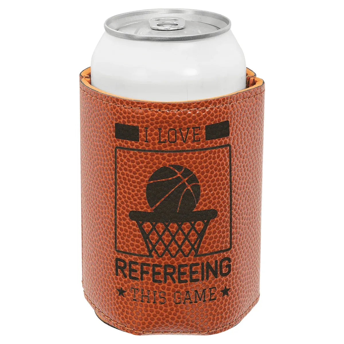 Basketball 3 3/4" Laserable Leatherette Beverage Holder