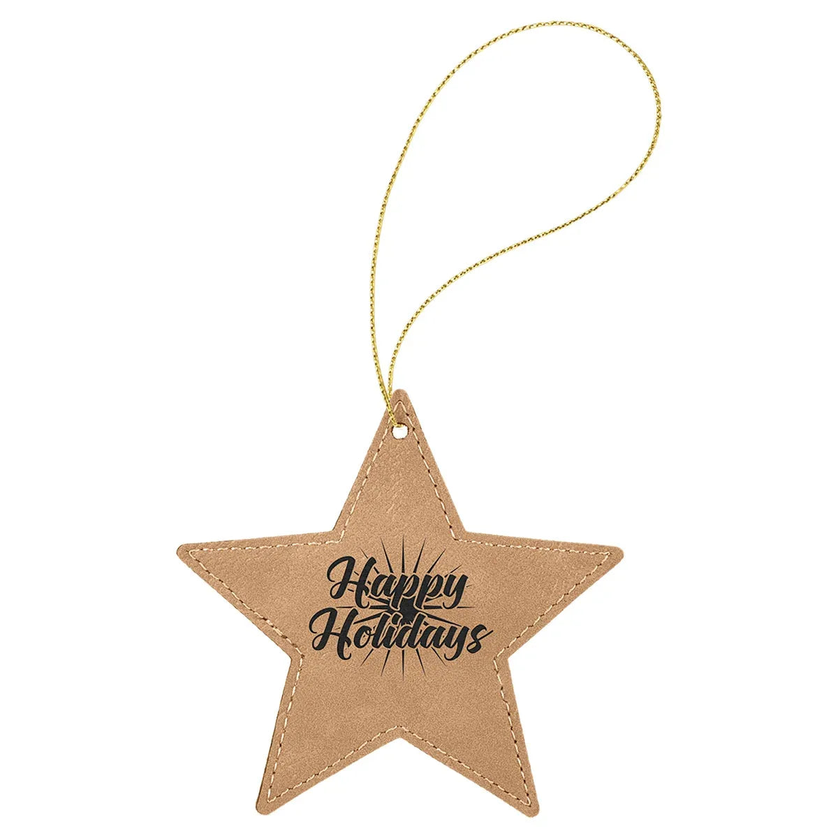 Light Brown Laserable Leatherette Star Ornament with Gold String