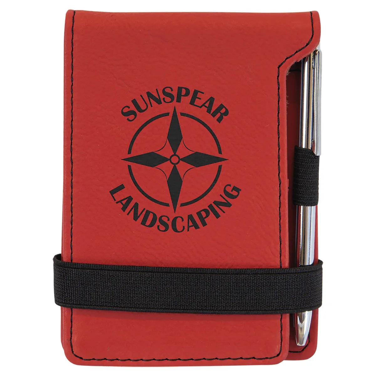 Red 3 1/4" x 4 3/4" Laserable Leatherette Mini Notepad with Pen