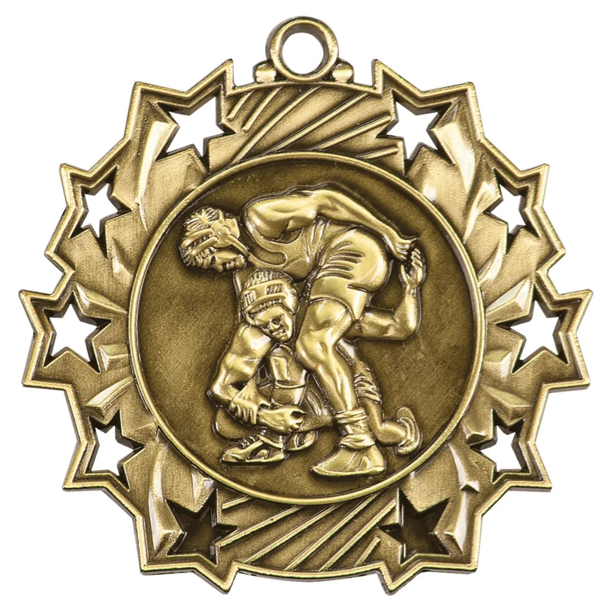 Antique Gold 2 1/4" Wrestling Ten Star Medal
