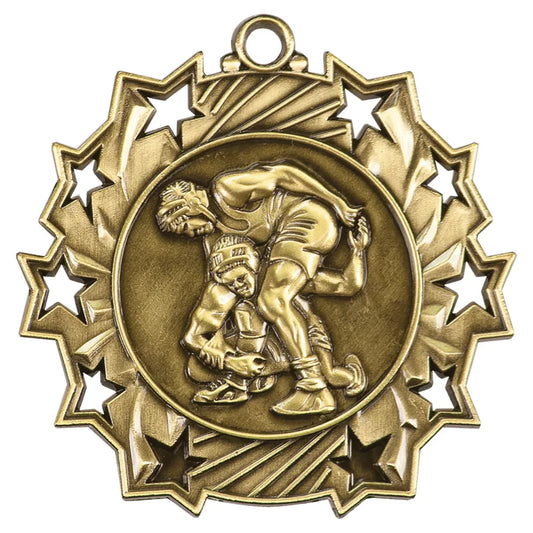 Antique Gold 2 1/4" Wrestling Ten Star Medal
