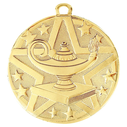 Gold 2" Superstar Lamp of Knowledge Medal