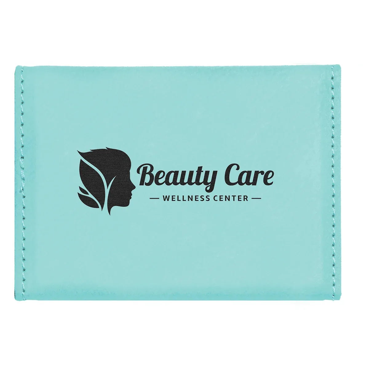 Teal 3 3/4" x 2 3/4" Laserable Leatherette Hard Business Card Holder