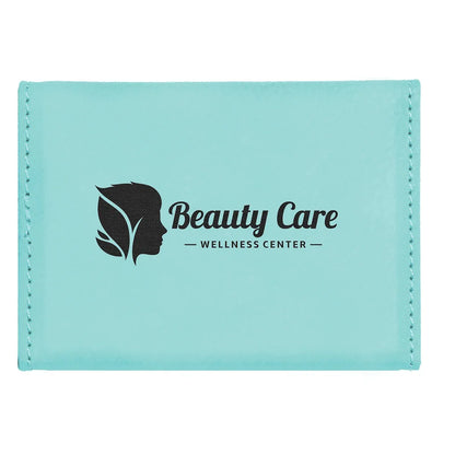 Teal 3 3/4" x 2 3/4" Laserable Leatherette Hard Business Card Holder