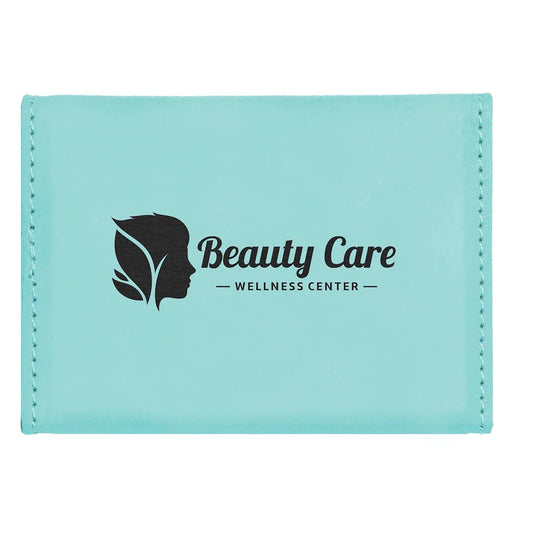 Teal 3 3/4" x 2 3/4" Laserable Leatherette Hard Business Card Holder