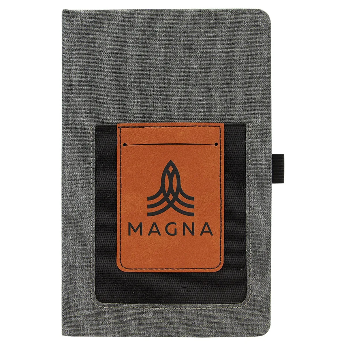 Gray w/Rawhide 5 1/4" x 8 1/4" Laserable Leatherette Journal with Cell/Card Slot