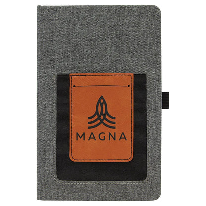 Gray w/Rawhide 5 1/4" x 8 1/4" Laserable Leatherette Journal with Cell/Card Slot