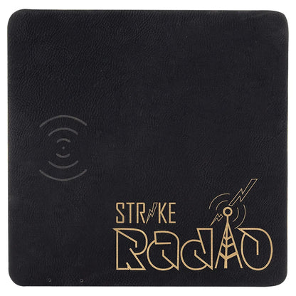Black/Gold 8" x 8" Laserable Leatherette Phone Charging Mat