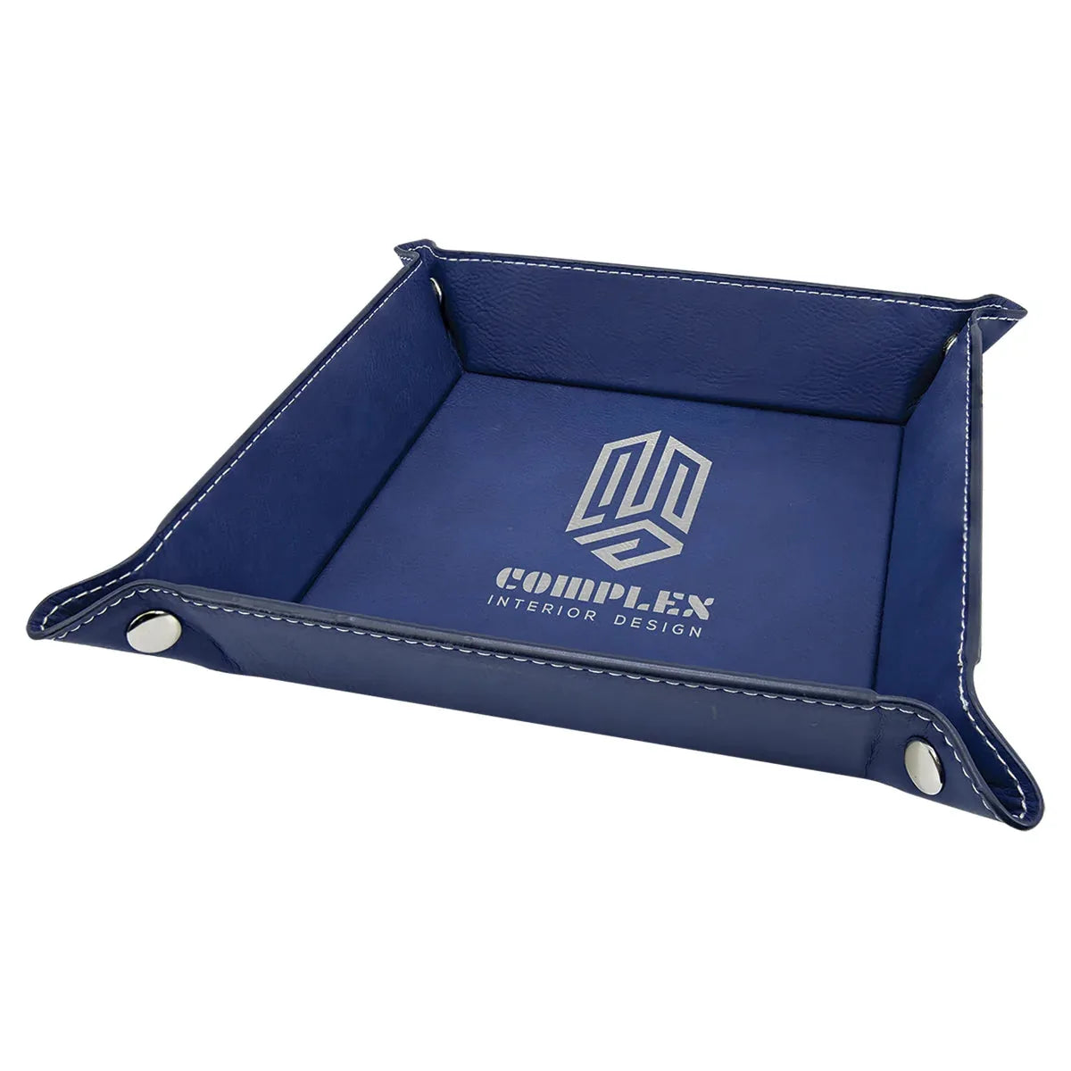 Blue/Silver Laserable Leatherette Snap Up Tray with Silver 6" x 6" Snaps