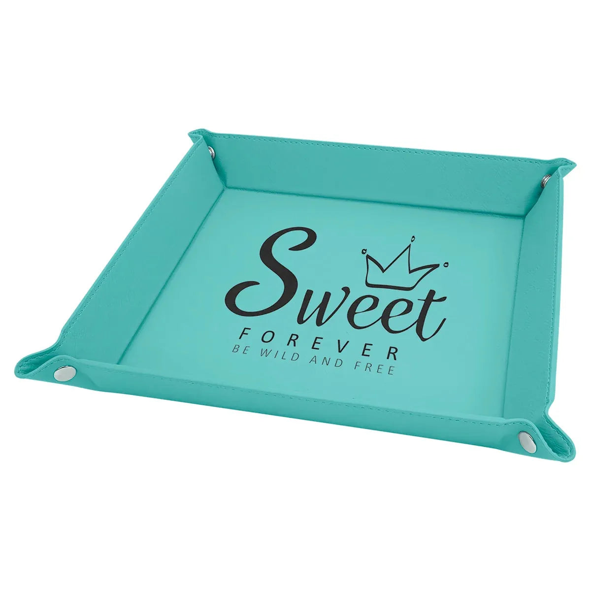 Teal Laserable Leatherette Snap Up Tray with Silver 9" x 9" Snaps