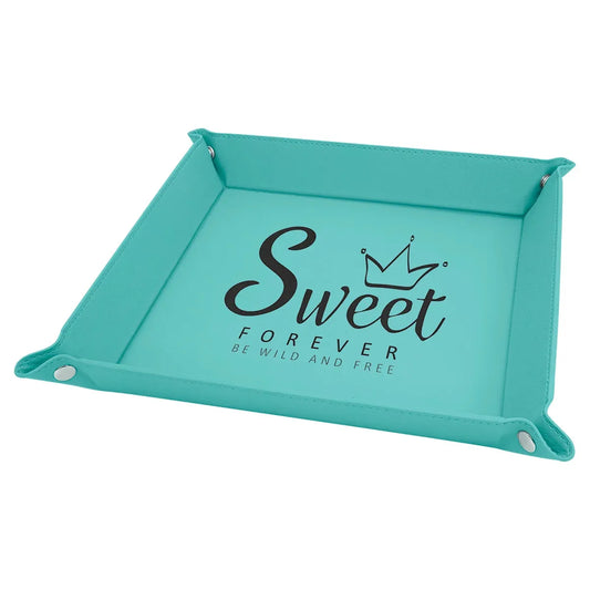 Teal Laserable Leatherette Snap Up Tray with Silver 9" x 9" Snaps
