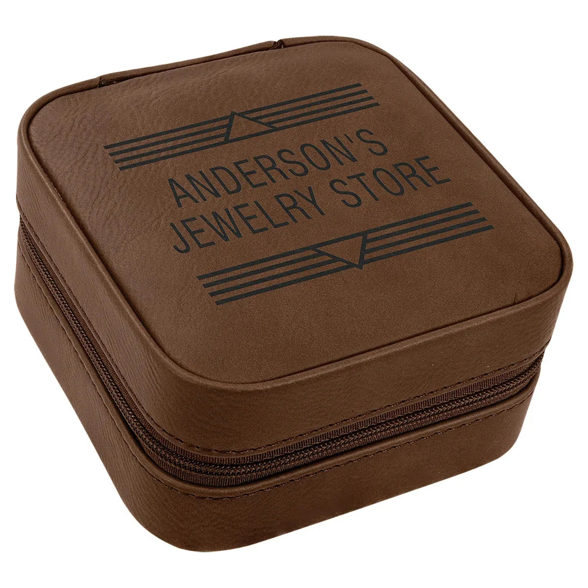 Dark Brown 4" X 4" Laserable Leatherette Travel Jewelry Box with Tan Lining