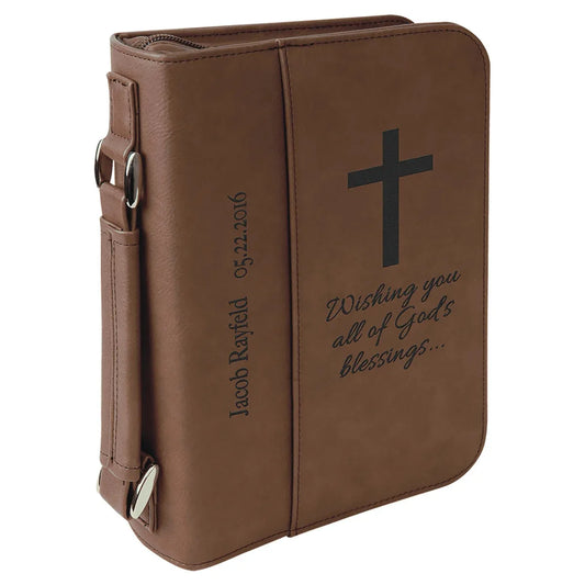 Dark Brown 6 3/4" x 9 1/4" Leatherette Book/Bible Cover with Handle & Zipper