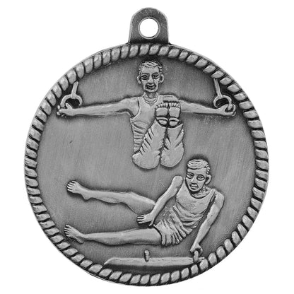 Antique Silver 2" Male Gymnastics High Relief Medal