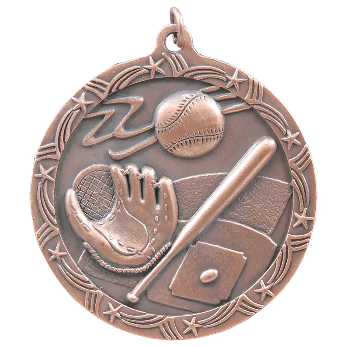 Antique Bronze 2 1/2" Baseball/Softball Shooting Star Medal