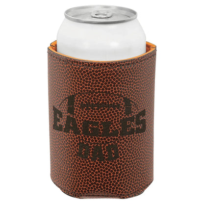 Football 3 3/4" Laserable Leatherette Beverage Holder
