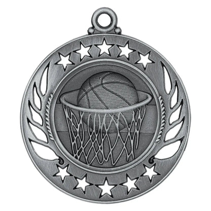 Antique Silver 2 1/4" Basketball Galaxy Medal
