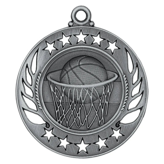 Antique Silver 2 1/4" Basketball Galaxy Medal