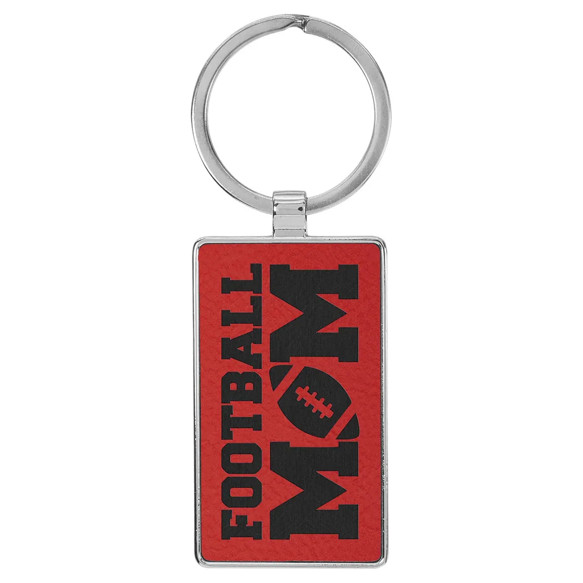 Red 2 3/4" x 1 1/4" Laserable Leatherette/Metal Rectangle Keychain