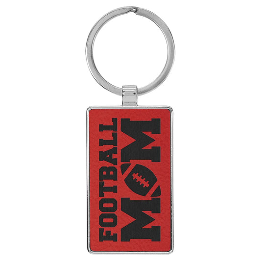 Red 2 3/4" x 1 1/4" Laserable Leatherette/Metal Rectangle Keychain