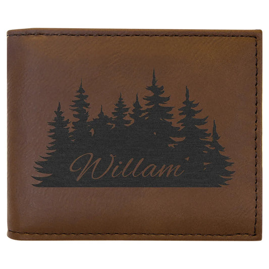 Dark Brown Laserable Leatherette Bi-Fold Wallet w/Flip ID Display