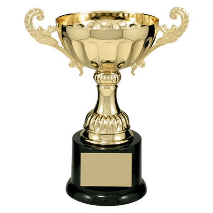 Gold 7 1/2" Completed Metal Cup Trophy on Plastic Base