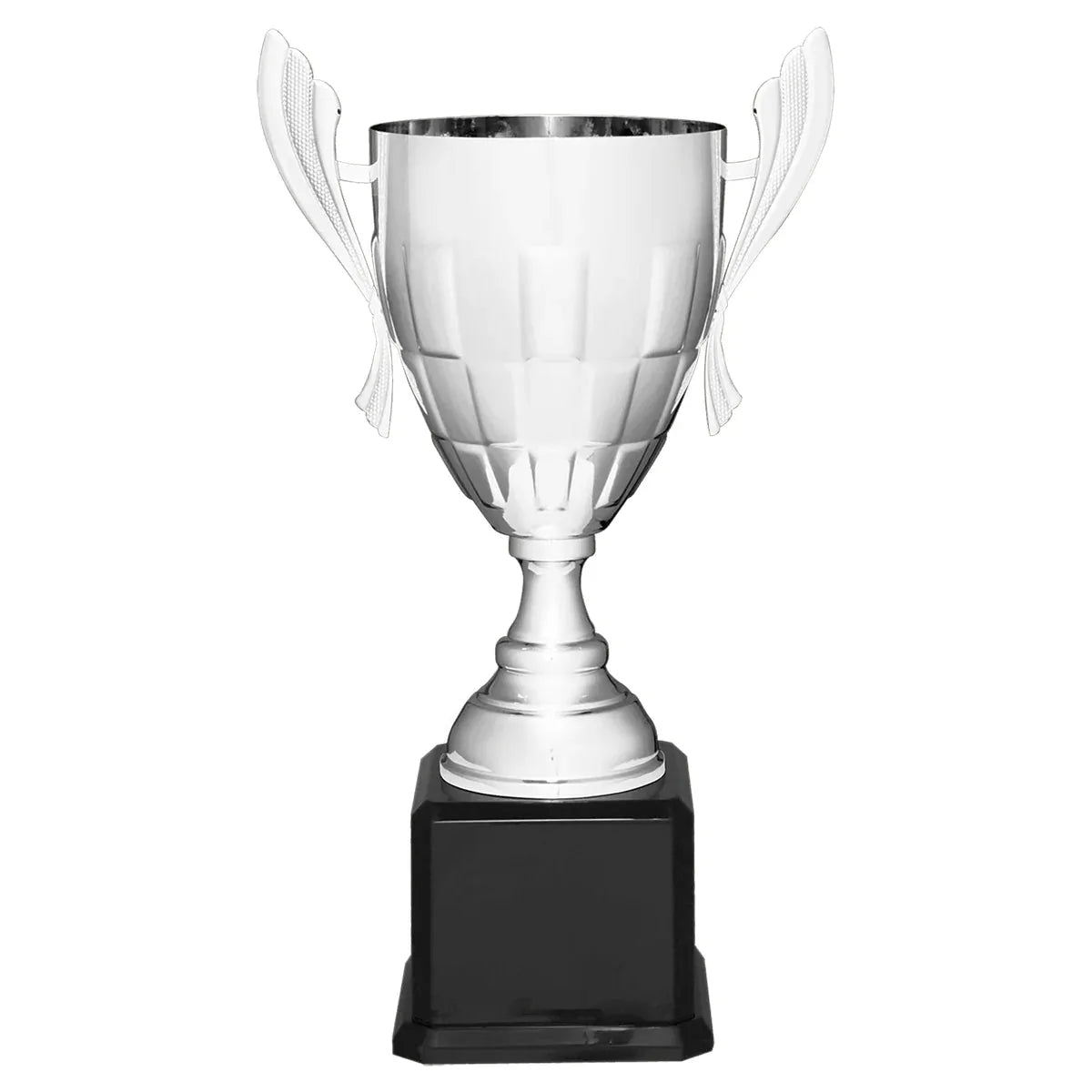 Silver Completed Metal Cup Trophy on Black Royal 22" Piano Finish Base