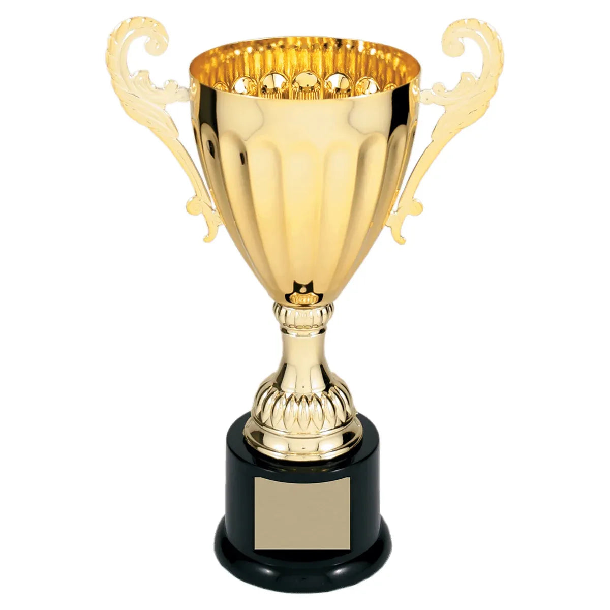 Gold 9 3/4" Completed Metal Cup Trophy on Plastic Base