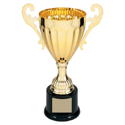 Gold 9 3/4" Completed Metal Cup Trophy on Plastic Base