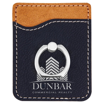 Black/Silver Laserable Leatherette Phone Wallet with Silver Phone Wallet with Silver Ring