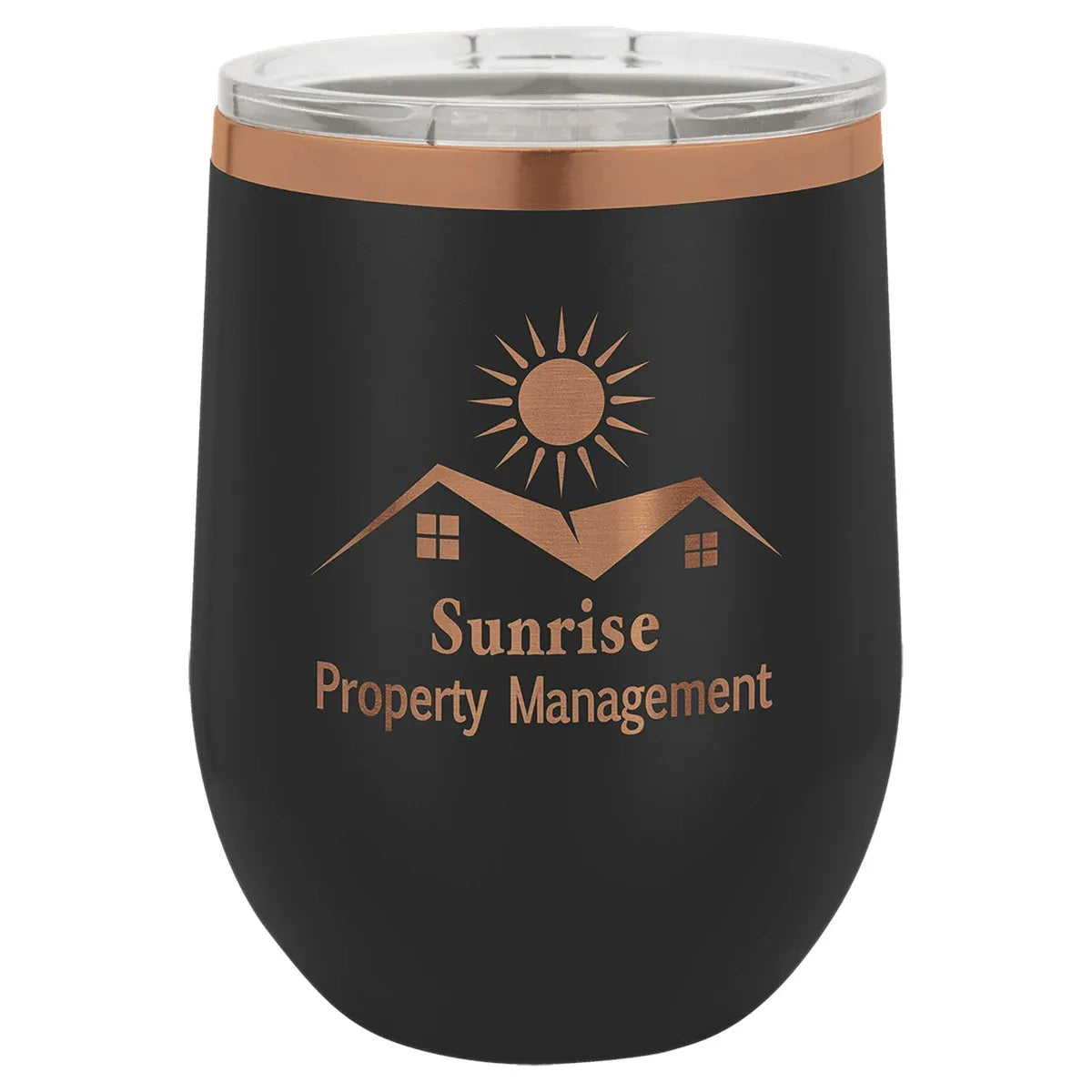 Black/Rose Gold Polar Camel 12 oz. Stemless Wine Tumbler