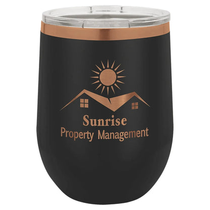 Black/Rose Gold Polar Camel 12 oz. Stemless Wine Tumbler