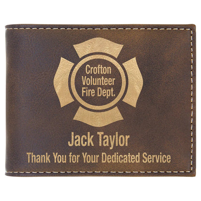 Rustic/Gold Laserable Leatherette Bi-Fold Wallet w/Flip ID Display