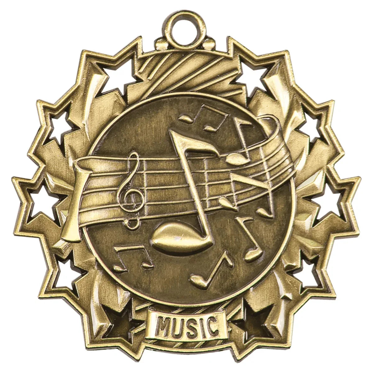 Antique Gold 2 1/4" Music Ten Star Medal