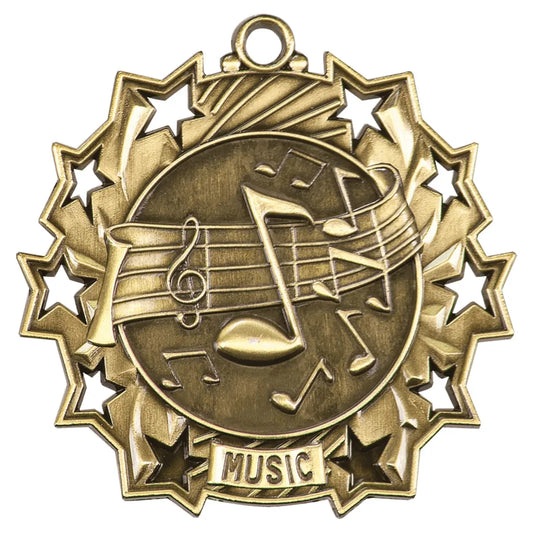 Antique Gold 2 1/4" Music Ten Star Medal