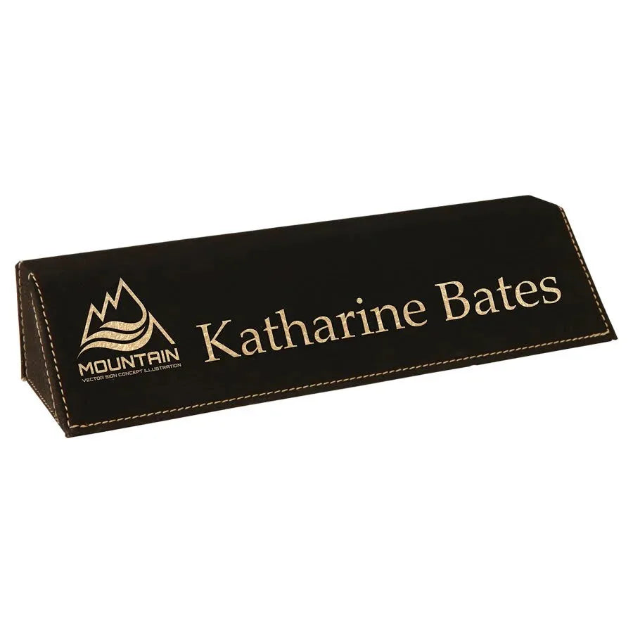 Black/Gold 8 1/2" Laserable Leatherette Desk Wedge