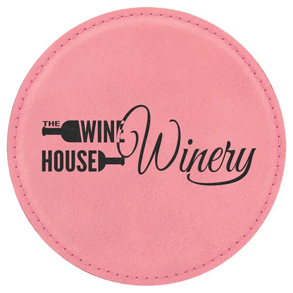 Pink 4" Round Laserable Leatherette Coaster