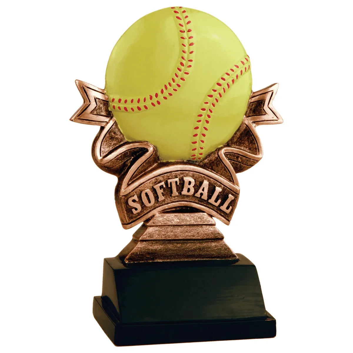 Custom Softball Ribbon Resin (5 1/2") — Engraved Plate | Award-Ready