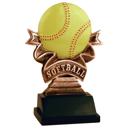 Custom Softball Ribbon Resin (5 1/2") — Engraved Plate | Award-Ready