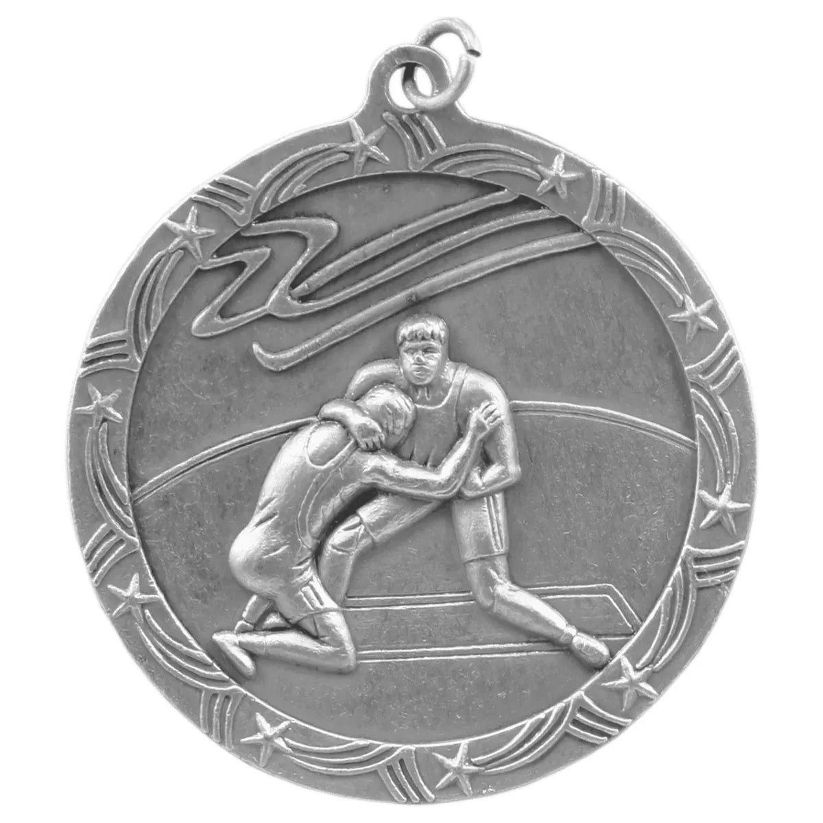 Antique Silver 2 1/2" Wrestling Shooting Star Medal
