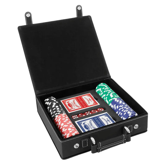 Black/Silver Laserable Leatherette 100 Chip Poker Set