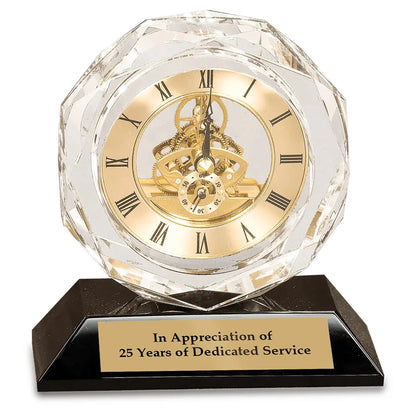 5 3/4" Clear Crystal Clock on Black Pedestal Base