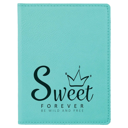 Teal 4 1/4" x 5 1/2" Laserable Leatherette Passport Holder
