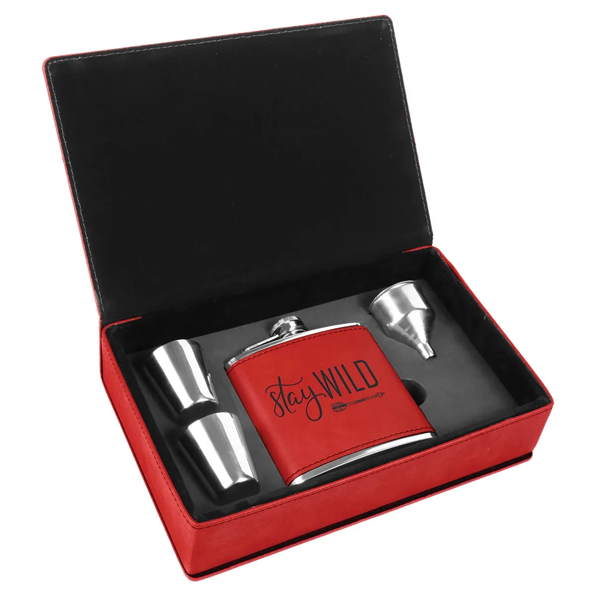 Red 6 oz. Laserable Leatherette Flask Gift Set